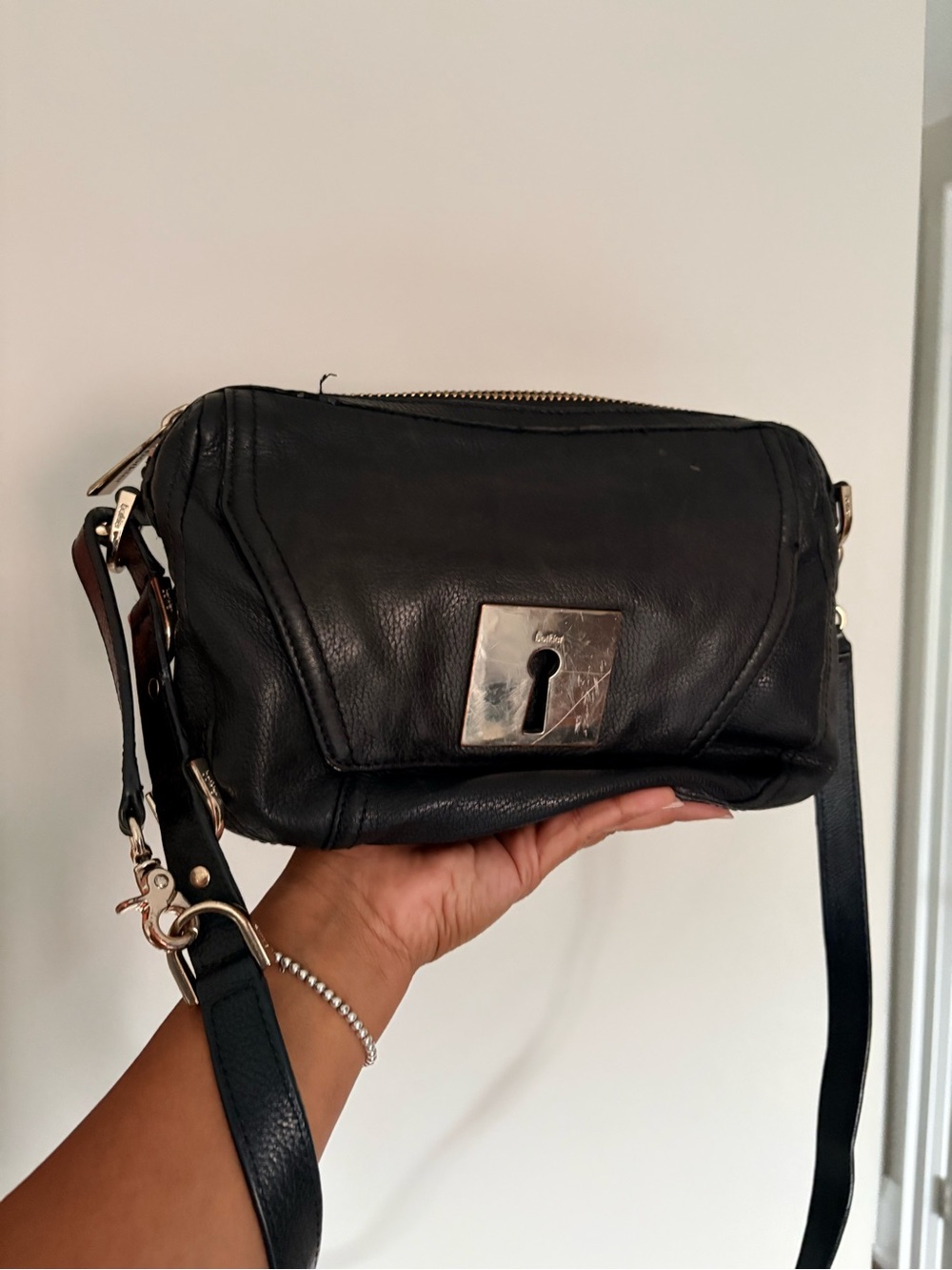 Botkier Black Leather Crossbody with Signature Turn-Lock Plate